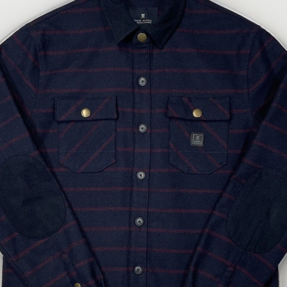 Roark Revival Men's M Wool Blend Flannel Shirt Elbow Patches Snap Chest Pockets